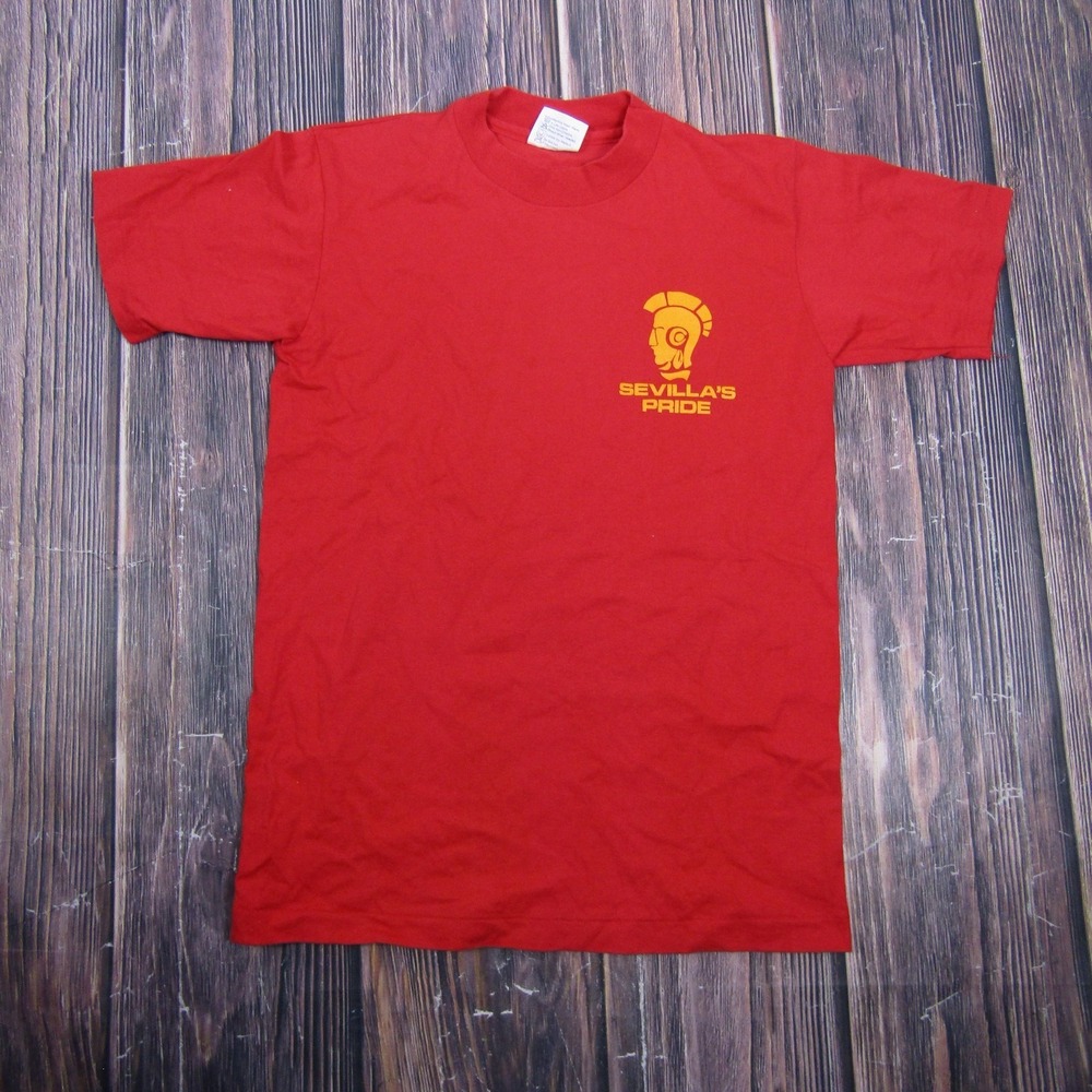 Vintage‎ Hanes Sevilla Spartans Shirt Mens S Red Single Stitch School Tee